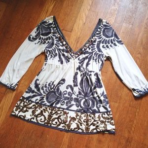 Deep V Empire Waist Pattern Top